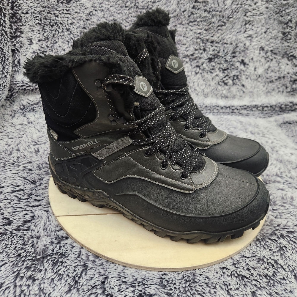 Merrell Winter Boots Womens Size 8 Black Snow Fleece Lined Insulated Waterproof